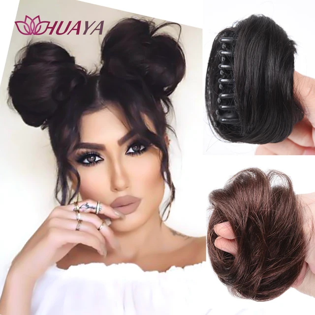 HUAYA syntetyczny kok z klipsem gumką do włosów roztrzepany Chignon rozszerzenie Scrunchie Hairpiece dla kobiet i dzieci