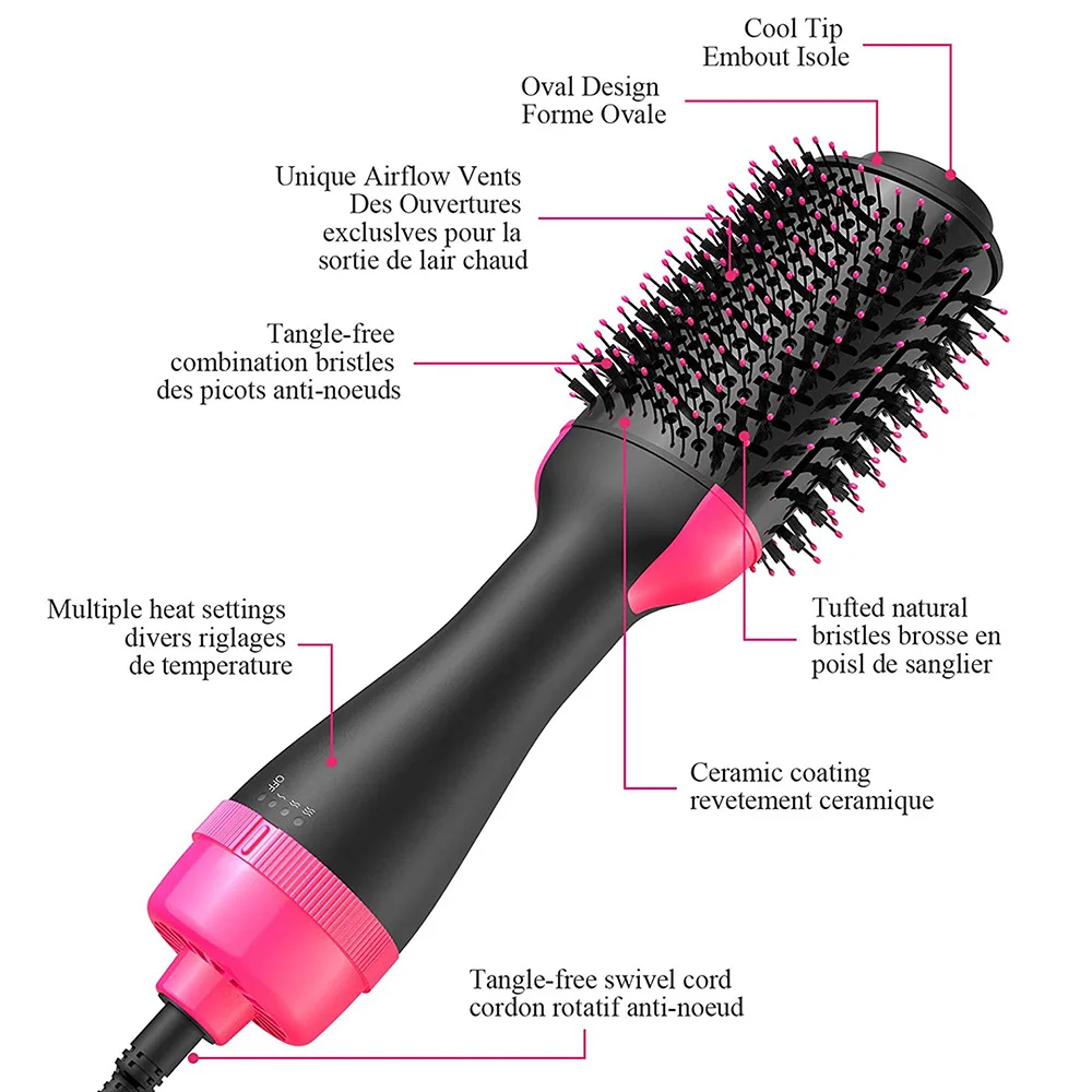 Hot Air Brush Multi-Function Hair Dryer Straightener Curler Comb One Step Professional Salon Hair Styler and Volumizer Ion Blow