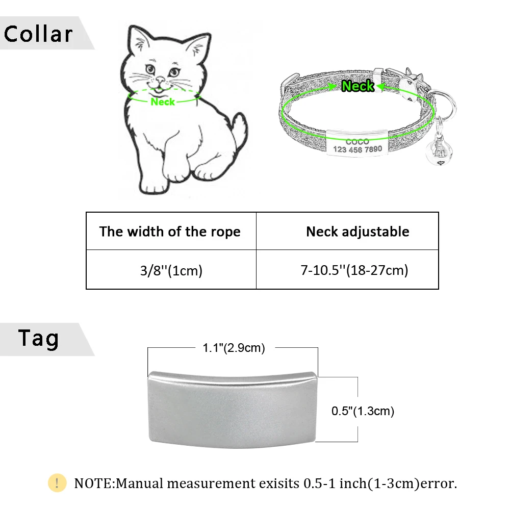 Quick Release Cat Collar Personalized Puppy Kitten Collars Customized Cats ID Tag Necklace with Bell Gift For Small Dog Cats