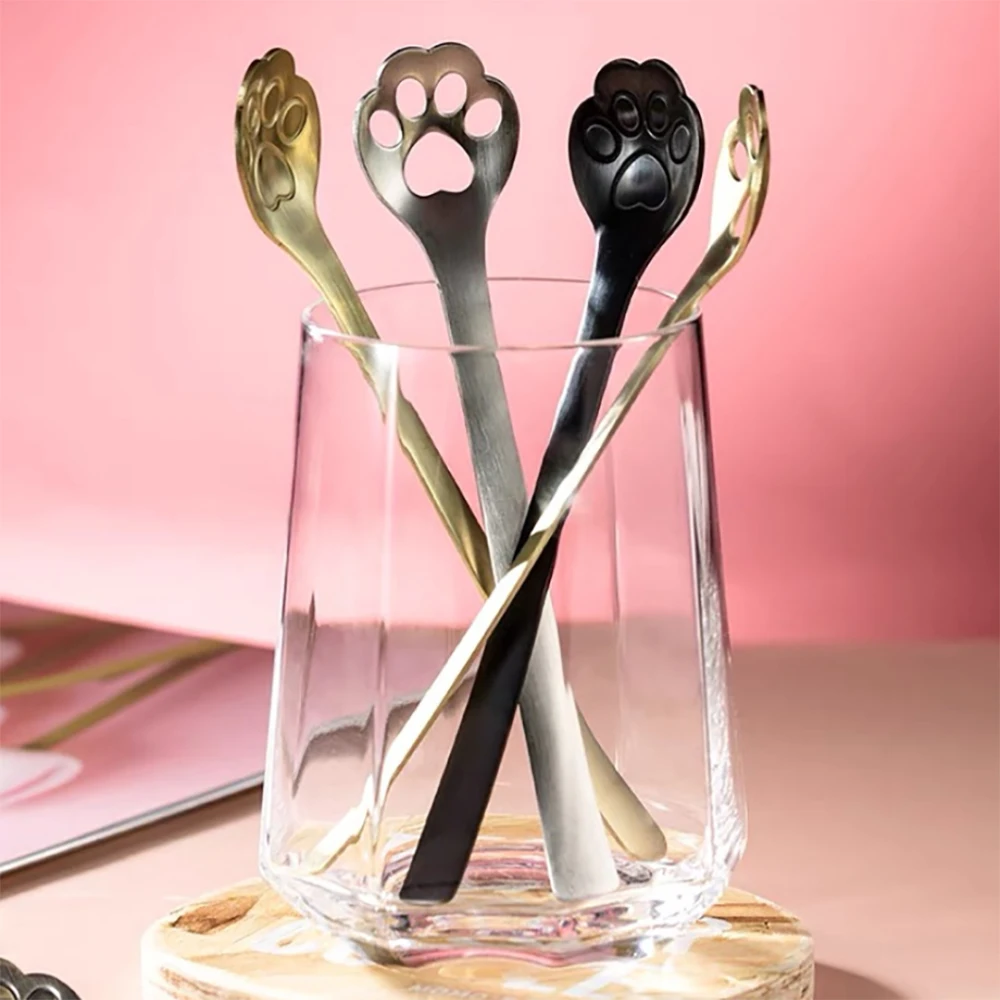 Coffee Spoon Stainless Steel Lovely Cat Dog Claw Dessert Ice Cream Hollow Spoon Tableware Dinner Cultery Set Kitchen Accessories