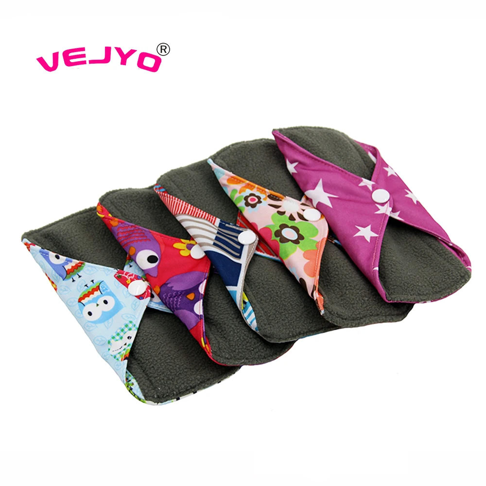 

VEJYO 10PCS 10" Regular Flow Bamboo Charcoal Washable Reusable Menstrual Sanitary Cloth Pads Napkin Soft Period Pads for Women