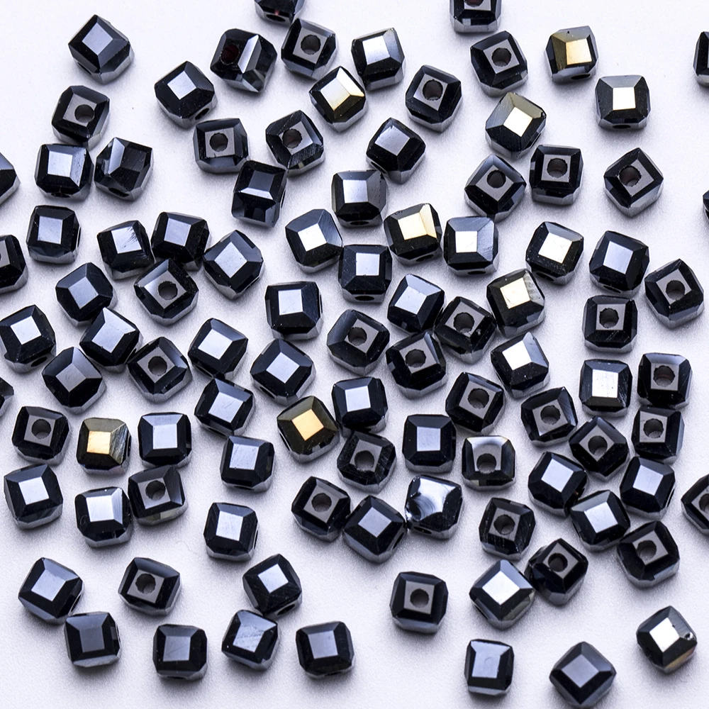 4 6mm Black Cube Glass Beads For Making Jewelry Diy Bracelet Neckalce Beads Square Faceted Loose Spacer Beads Wholesale