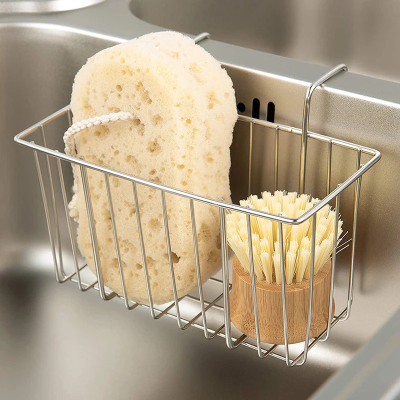 1PC Hanging Drying Basket Kitchen Wrought Stainles Steel Drain Rack Brush Sponge For Sink Storage Drainage Holder Organizer