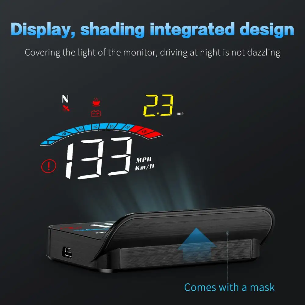 

BigBigRoad GPS Speedometer Head Up Display HUD Gauges Windsheild Projector With Hood Fatigue Driving Reminder Car Electronics