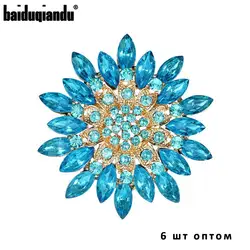 Lot of 6pcs Wholesale Baiduqiandu Brand Crystal Rhinestones Big Daisy Flower Brooches for Women Coat