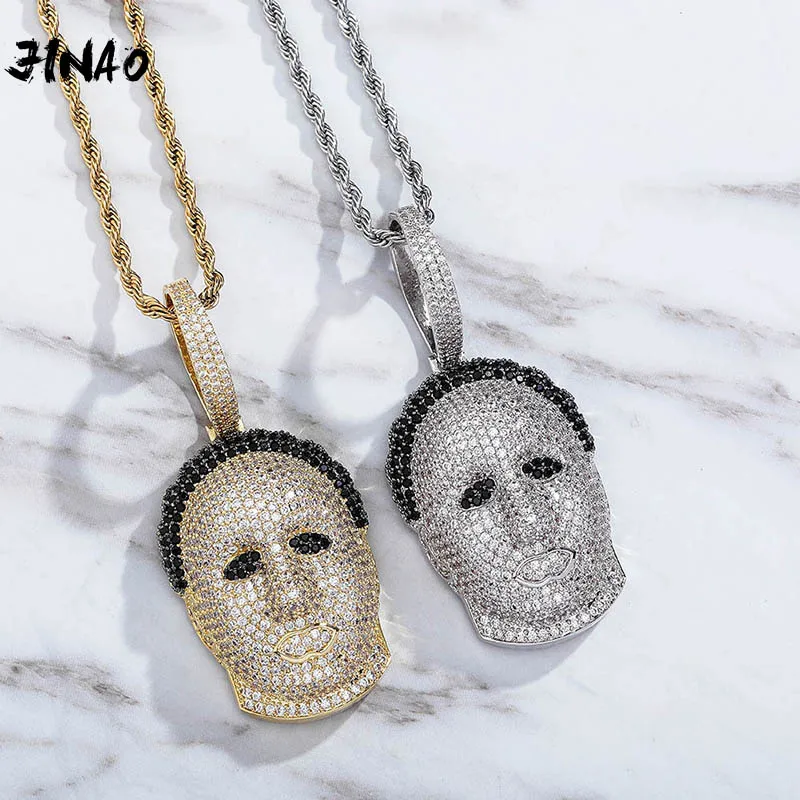 JINAO 2020 NOW HIP HOP High Quality Personality Man Head Iced Out AAA+CZ Pendant With 4mm Tennis chain Men and Women Jewelry