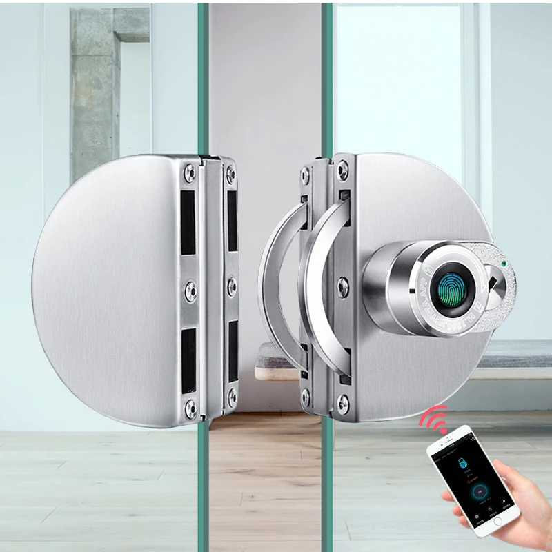 Electronic Smart Fingerpeint Glass Door Lock for Home Office Key Lock for Single Double Door Bluetooth Lock APP Control