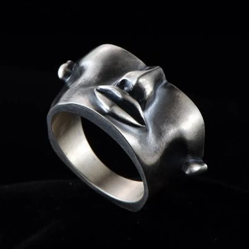 Fashion New Retro Mask Ring Male Personality Creative Opening Ring Trendy Domineering Male Jewelry Gift Wholesale