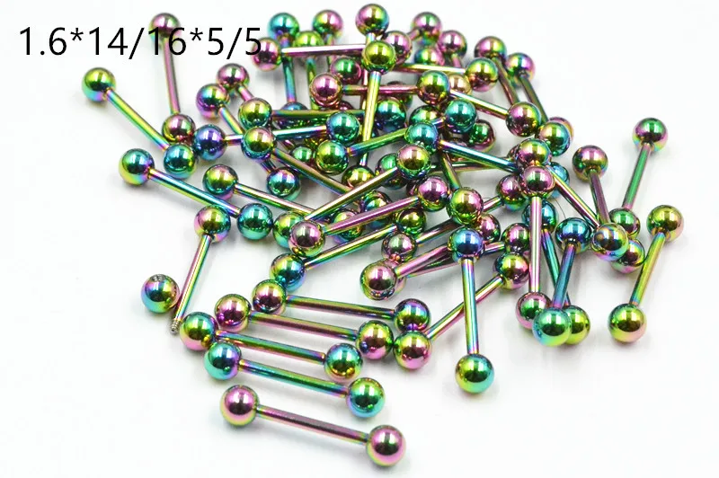 

50pcs Body Jewelry-Rainbow Tongue Bar Barbells Nipple Ear Bar Body piercing Jewelry Straight Barbells Ear Helix Short Bar