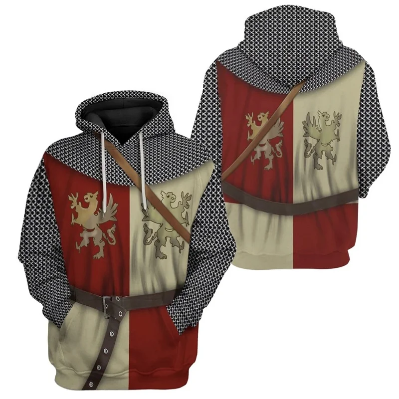 Men Cool 3D print Medieval Knight Hoodies Roman Warrior Solider uniform Cosplay Vintage  Knights Templar Pullober plus sie