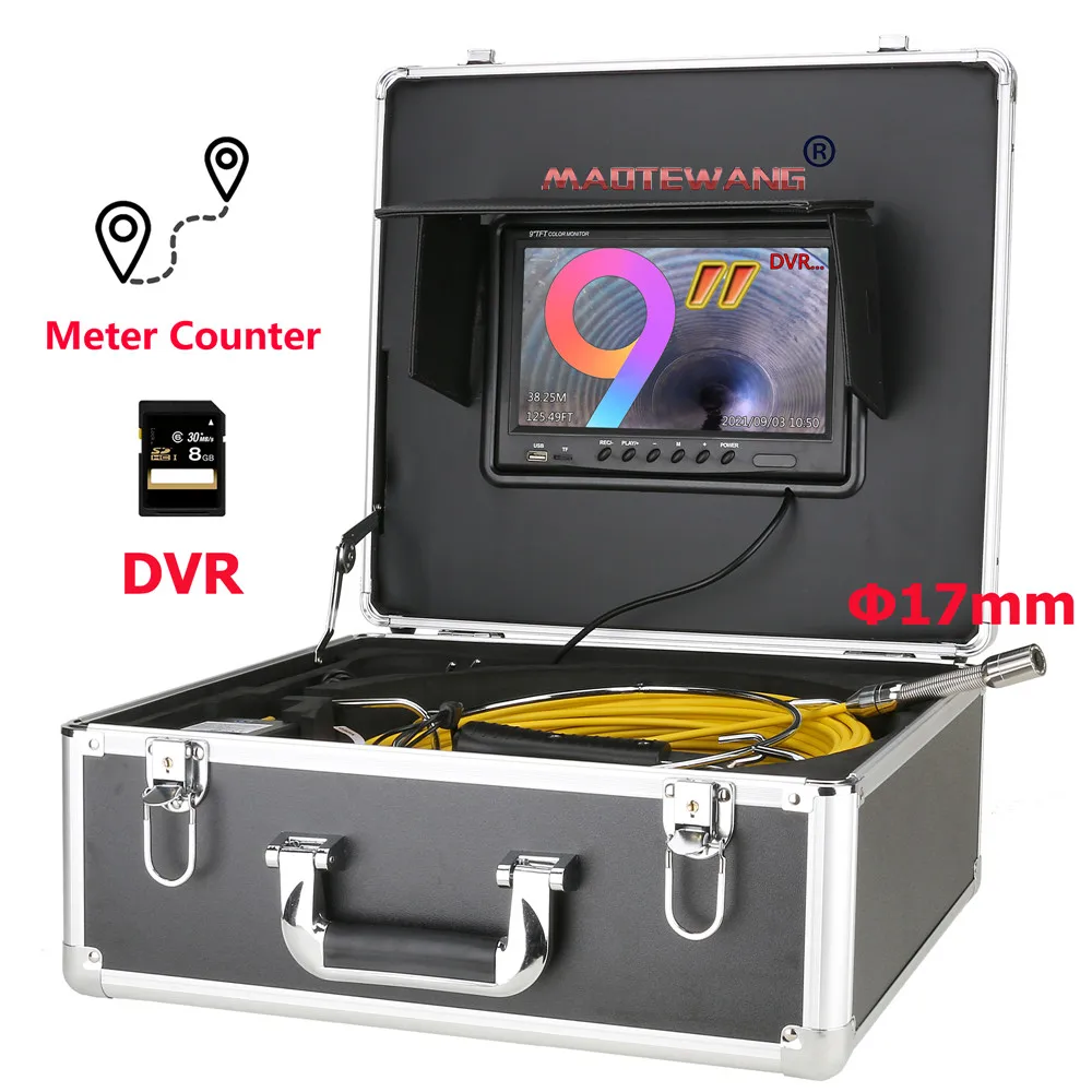 

9" Sewer Pipe Inspection Video Camera with Meter Counter DVR Drain Sewer Pipeline Industrial Endoscope 17mm camera with IP68