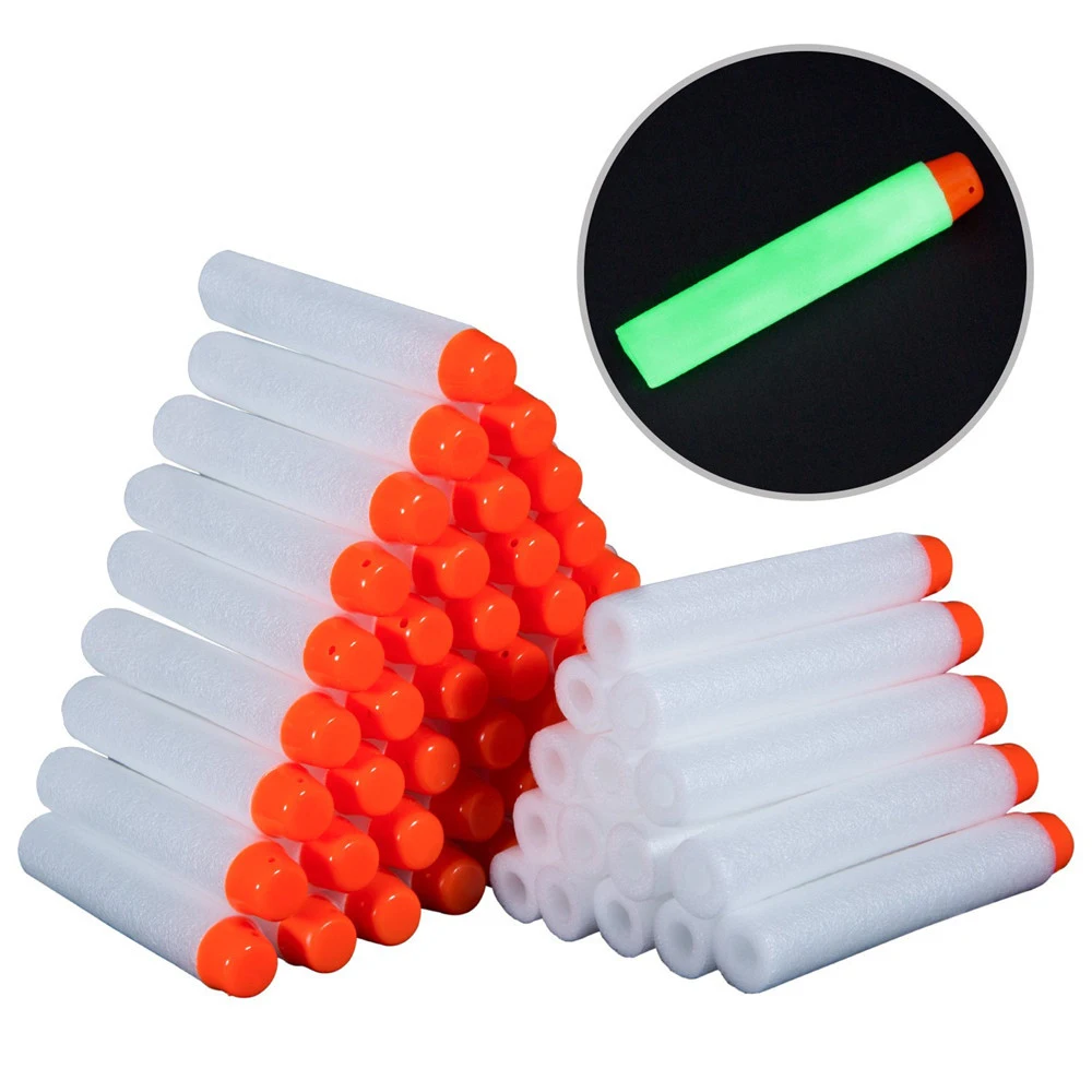 

White Glow in the Dark Soft Refill Bullet Replacement Foam Luminous Bullet For Nerf Toy Gun Elite Series Soft Hole Bullets Darts