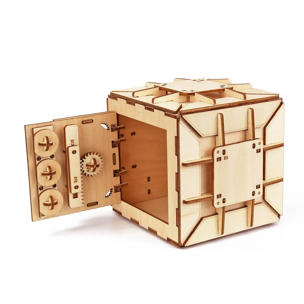 Safe Box Treasure 3D Wooden Model Locker Kit DIY Coin Bank Mechanical Puzzle Brain Teaser Projects For Adults and Teens