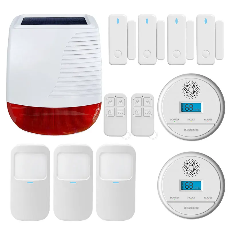 Wireless Solar Siren Alarm Home Security 433MHz Frequency Wireless Connection PIR Motion Detector Door Sensor Gas Sensor System