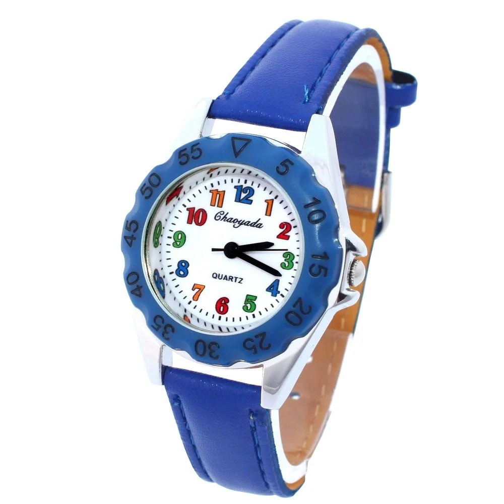 Di Modo di alta Qualità Orologi del Ragazzo Della Vigilanza Della Ragazza I Bambini Bambini e #39s Regalo Cinturino In Pelle Faux Imparare Raccontare il Tempo tutor Studente Orologio Da Polso