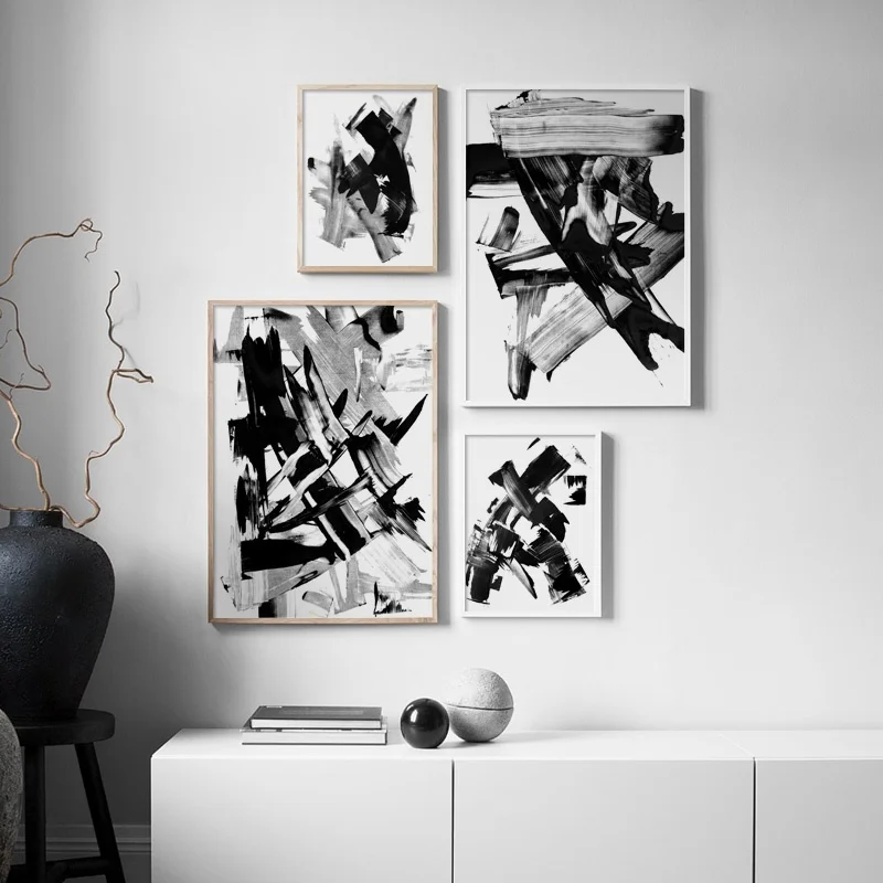 Abstract ink Brush Graffiti BLACK STROKES Wall Art Canvas Painting Nordic Posters And Prints Wall Pictures For Living Room Decor