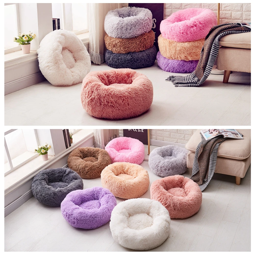 Cat Beds Round Comfy Calming Dog Bed For Cats Soothing Bed Dog Anti Anxiet House For Cat Fleece Marshmallow Cat Bed Cushion image 5
