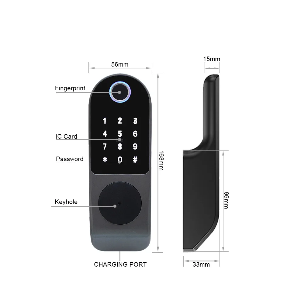 Waterproof TTlock BLE WiFi App Electric Rim Door Lock Intelligent Biometric Fingerprint NFC Smart Lock for outdoor Gate door