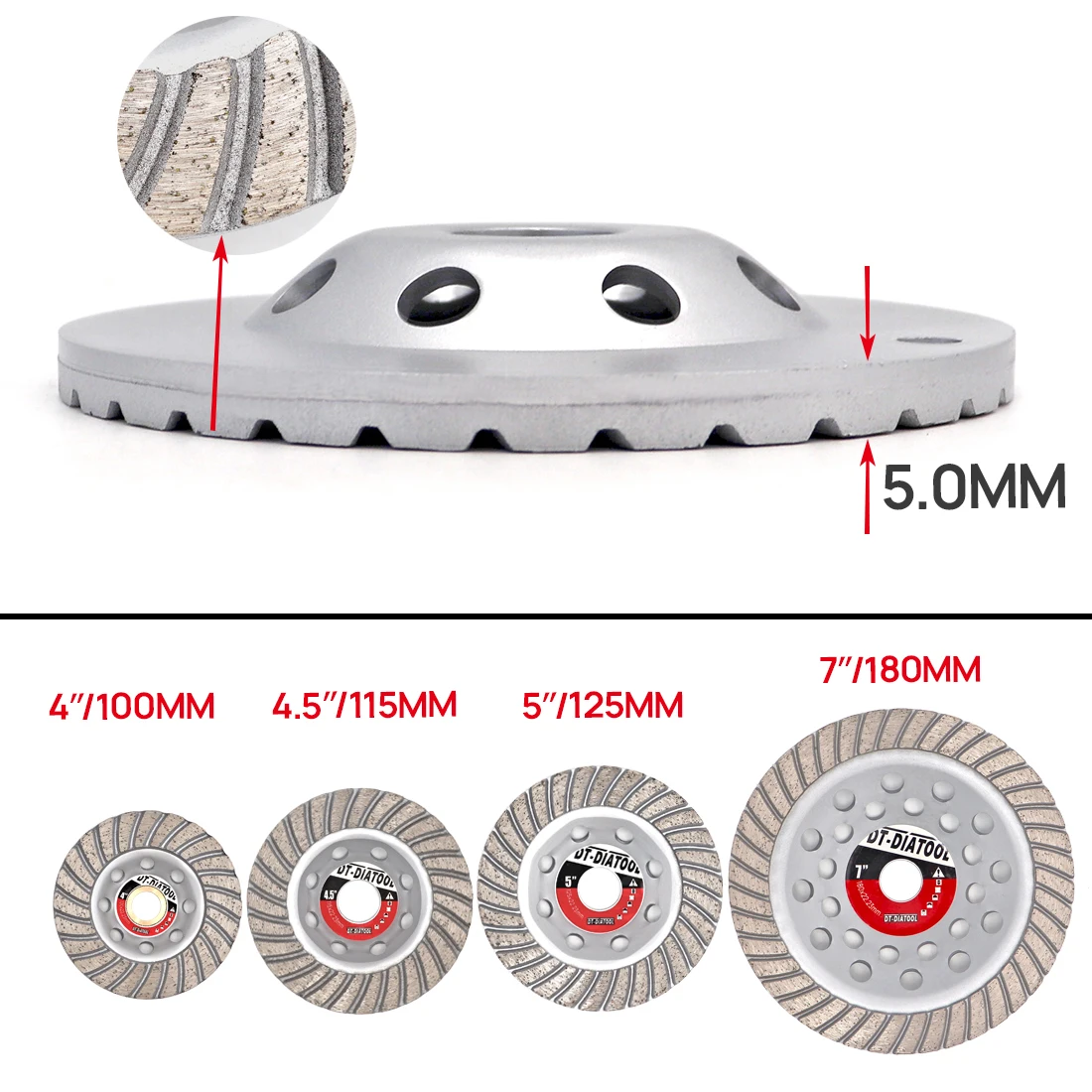 DT-DIATOOL 1pc Premium Diamant Meule Disque Dia 115mm/4.5 pouces pour Béton Brique Dur Pierre Turbo NucleoSanding Disque