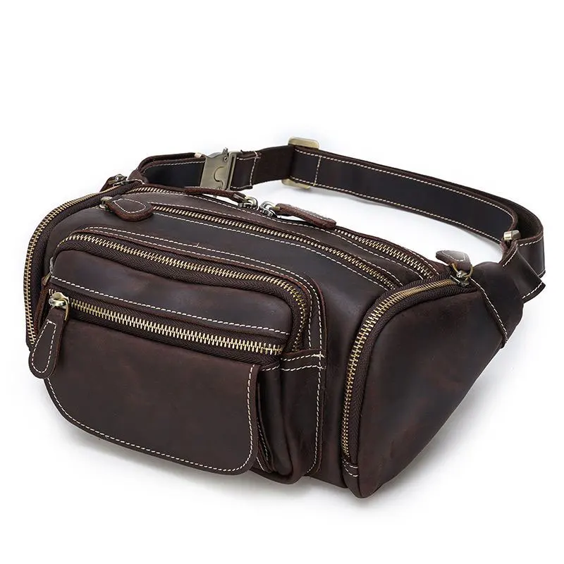 Newsbirds-riñonera de cuero genuino para hombre, bolso de cintura de piel de vaca Real, bolsillos múltiples, Vintage