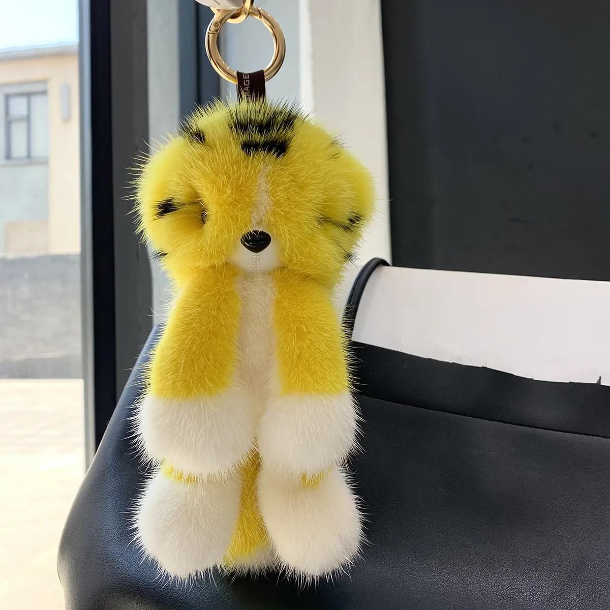 Tiger Fluffy Keychain Animal Soft Real Mink Fur Keychain Bag Charm Key Ring Cute Decorative Accessory For Bag Purse Backpack