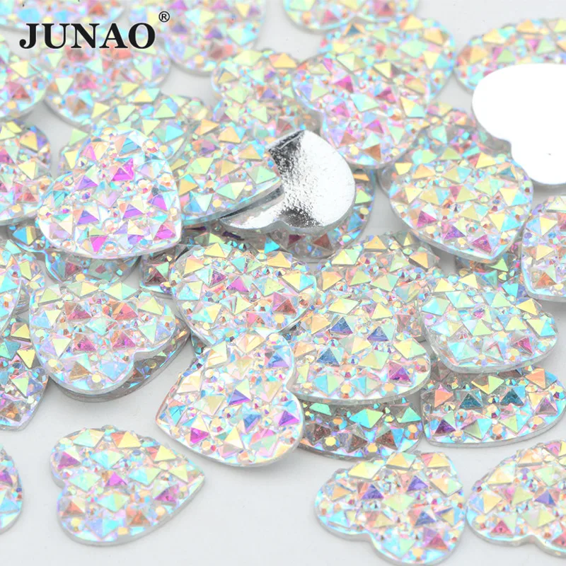 JUNAO 6 8 10 12 16 20 30 35mm Large AB Crystals Heart Rhinestone Flat Back Stones Applique Decorations Resin Gems Scrapbook Bead