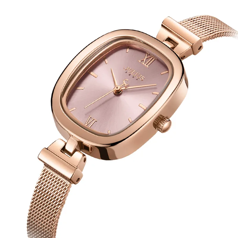 Julius JA-1173 Square Face Stainless Steel Rose Gold Bracelet Watch Mesh Band Fashion Quartz Watch New Arrival With Gift Box