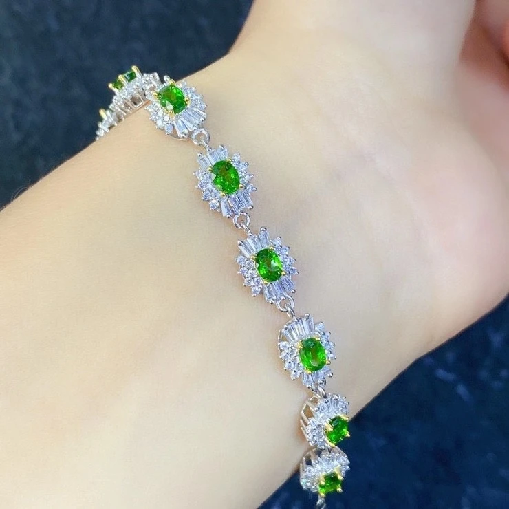 KJJEAXCMY fine jewelry S925 sterling silver inlaid natural Diopside Girl new classic hand Bracelet Support test Chinese style