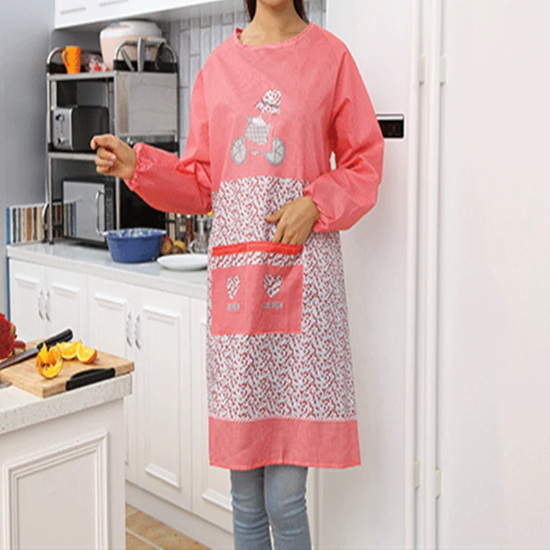 Fashion Women Kitchen Apron Long Sleeve Apron Cooking Baking Restaurant Workwear Waterproof Household Cleaning Tools BBQ Bib