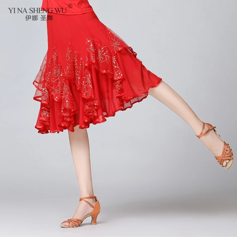 Traje de danza del vientre, Falda corta de 360 grados, Falda de baile para mujeres, vals moderno estándar, trajes de baile de Tango, Falda de baile de rendimiento