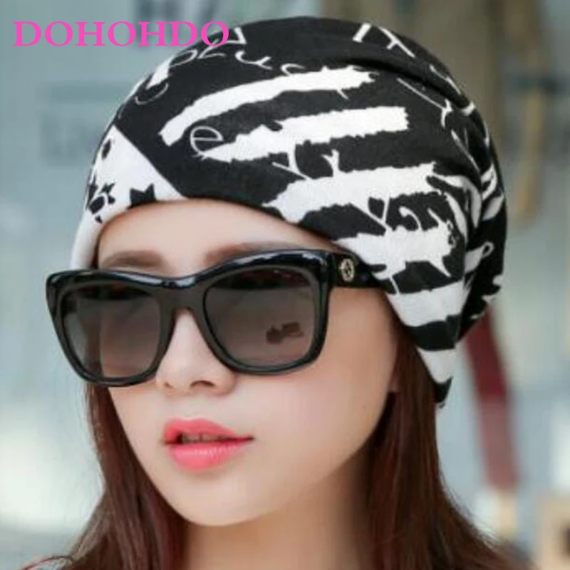 DOHOHDO New Fashion  Hat Scarf Knit 21 Colors Women Beanies Caps Spring Women Beanie Hat For Women Caps 3 Way To Wear Bonnet