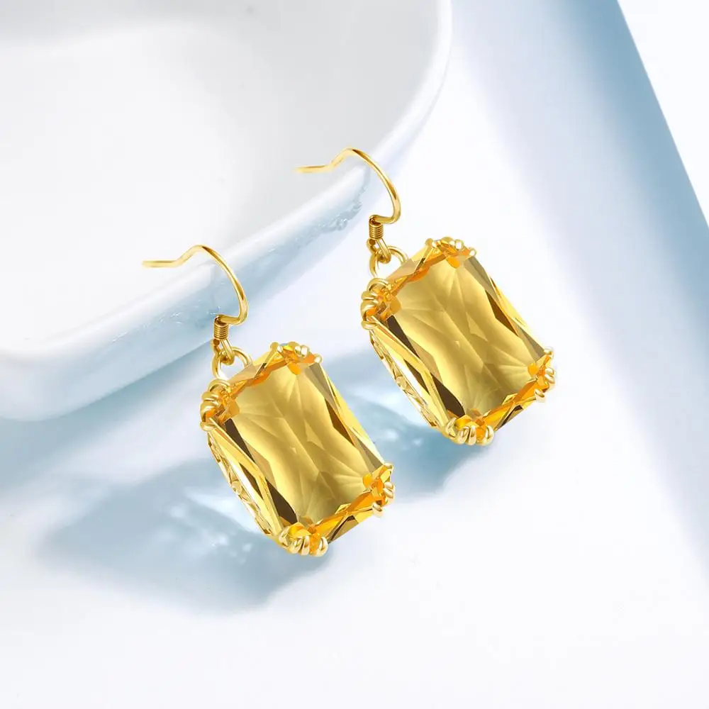 18K Gold Color Citrine Drop Earrings Genuine 925 Sterling Silver Hanging Earrings For Women Vintage Female Jewelry Trending 2024