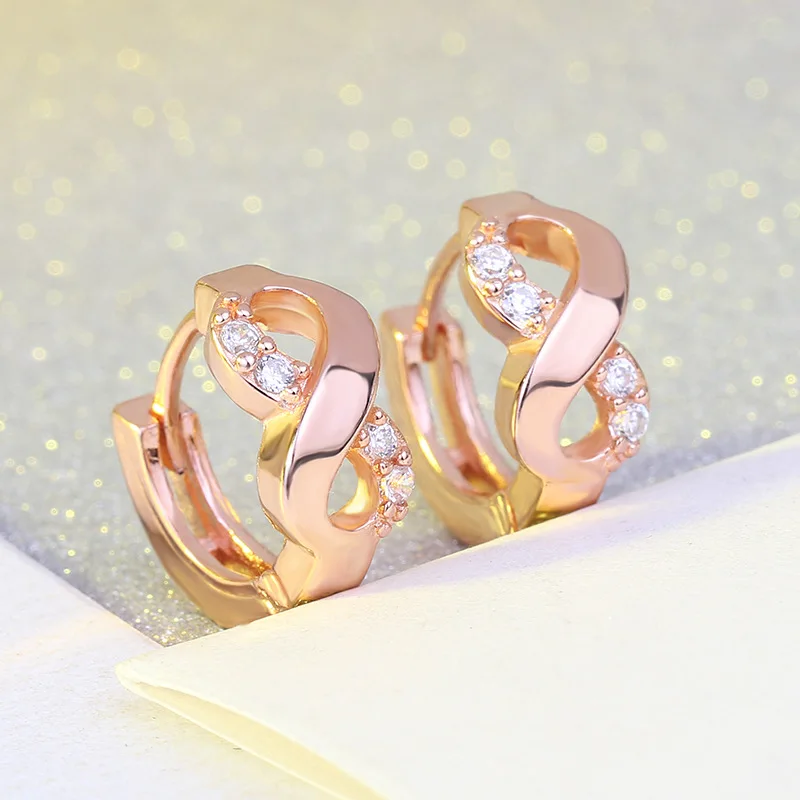 New Style Geometric Figure 8 Ear Clip Rose Gold Plated Zircon Ear Clip Women's Banquet Jewelry No Ear Hole Accessories