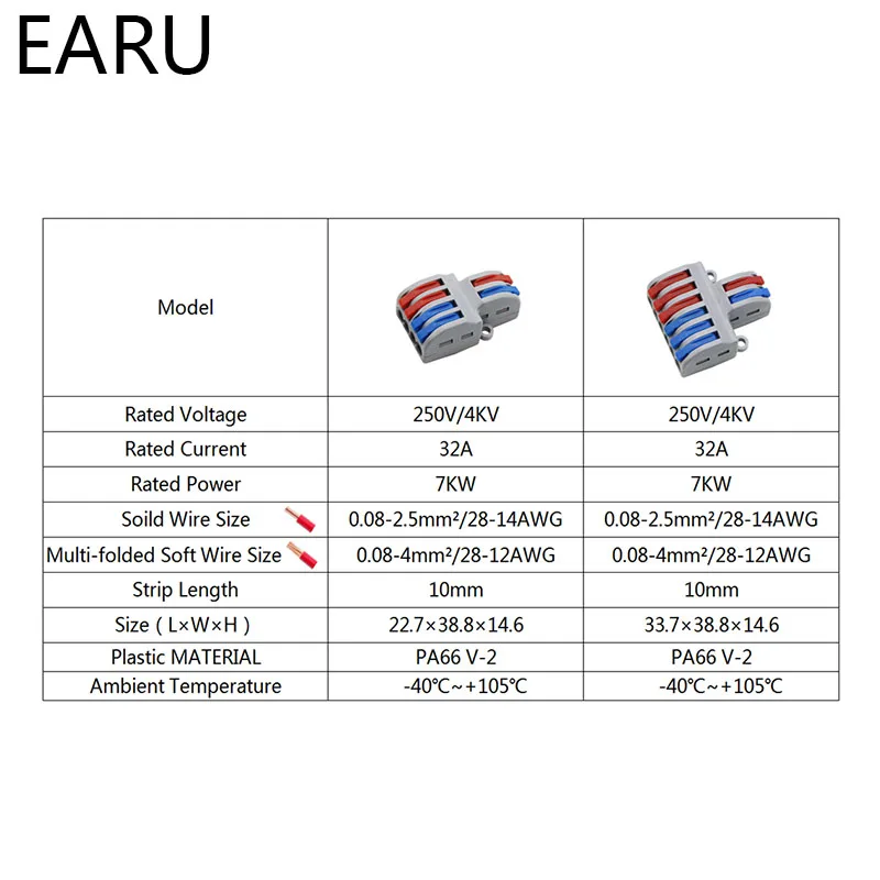 10PC SPL-62 2 In 6 Out Mini Quick Fast Wire Connector Universal Wiring Cable Connector Push-in Conductor Terminal Block LED Lamp