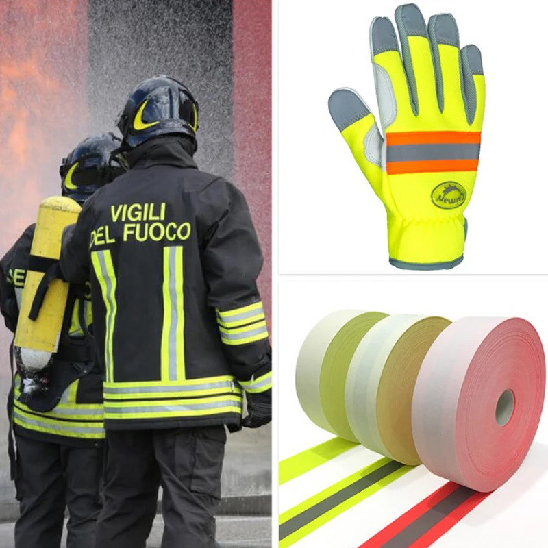 Fluorescent Yellow Flame Fire Retardant Reflective Fabric Warning Tape Sew On Clothes