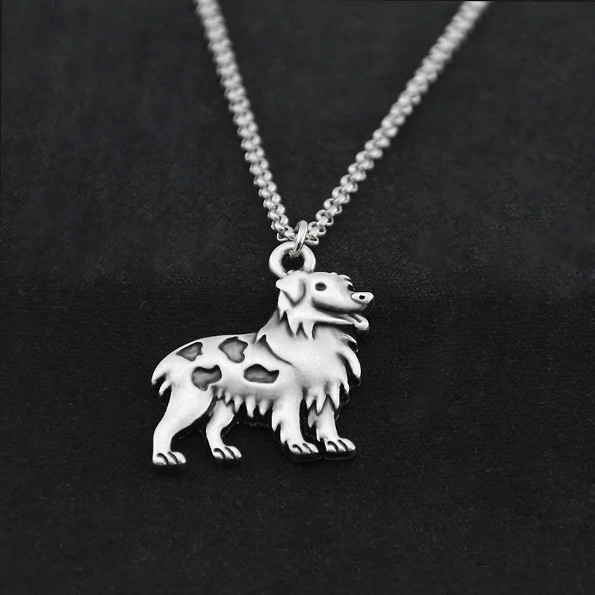 Antique Silver Color Boho Australian Shepherd Dog Pendant Statement Necklace Women Choker Jewelry Stainless Steel long Chain Men