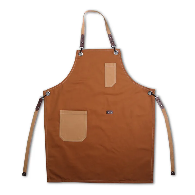 Cross-back Brown Cotton Apron Cooking Baking Crafting Workwear Cafe Barista Restaurant Bakery Pastry Chef Bartender Uniform E60