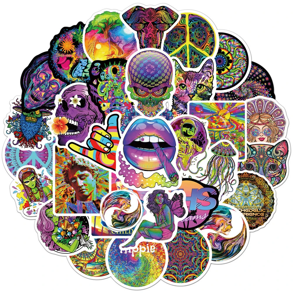 10/30/50PCS Psychedelic Cool Laser Style Fashion Street Art Graffiti Stickers Aesthetic Skateboard Laptop Sticker Decal Kid Toy