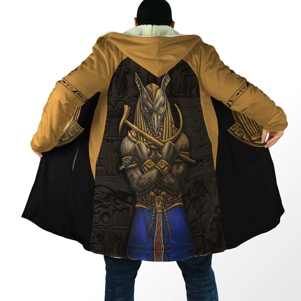 

New Fashion Mens Hooded Cloak Ancient Gods of Egypt 3D Print Fleece Coat Winter Thick Warm Cape NF19