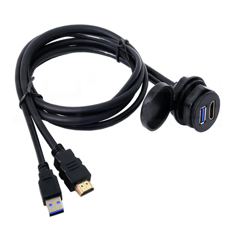 USB 3.0 HDMI-compatible male to female Dashboard Waterproof Embedded Installation Cable for Ships, Automobiles and Motorcycles