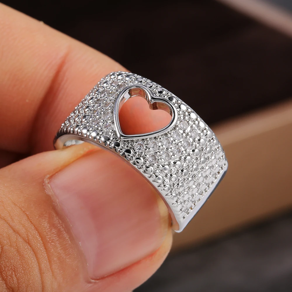Huitan Love Rings dla kobiet modne uniwersalne akcesoria walentynki prezent dobrej jakości na przyjęcie wyrazista biżuteria rozmiar 6-12