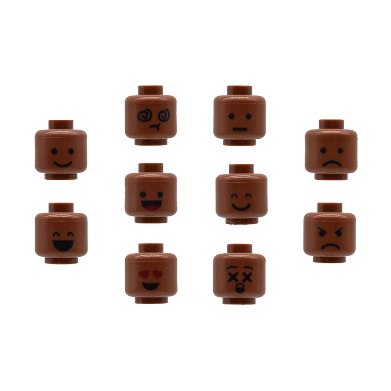 10 Pieces Lot Bricks Head Heads Face Dark Skin for Custom Figures MOC Building Blocks Toys Construction Toy for Children