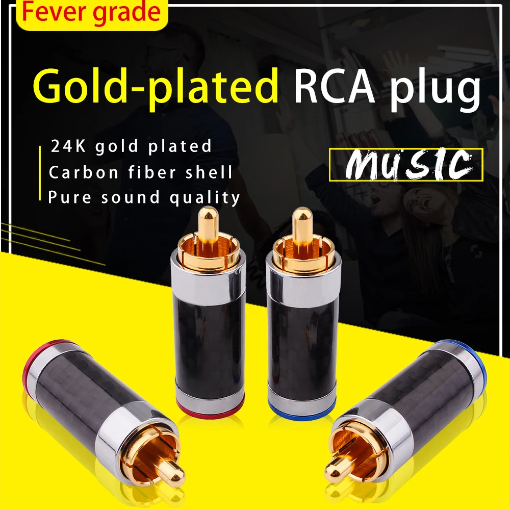 

YYAUDIO RCA Plug Connector Male Carbon Fiber Gold Plated Plug HiFi Audio Jack Speaker RCA Socket Adapter Solder Wire RCA Termina