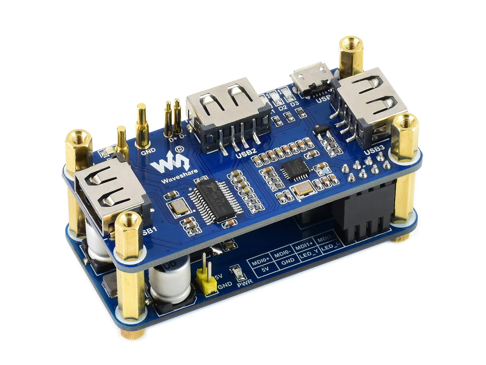 Waveshare PoE Ethernet / USB HUB HAT For Raspberry Pi Zero/ Zero W / Zero WH, 3x USB 2.0 Ports, 802.3af-Compliant