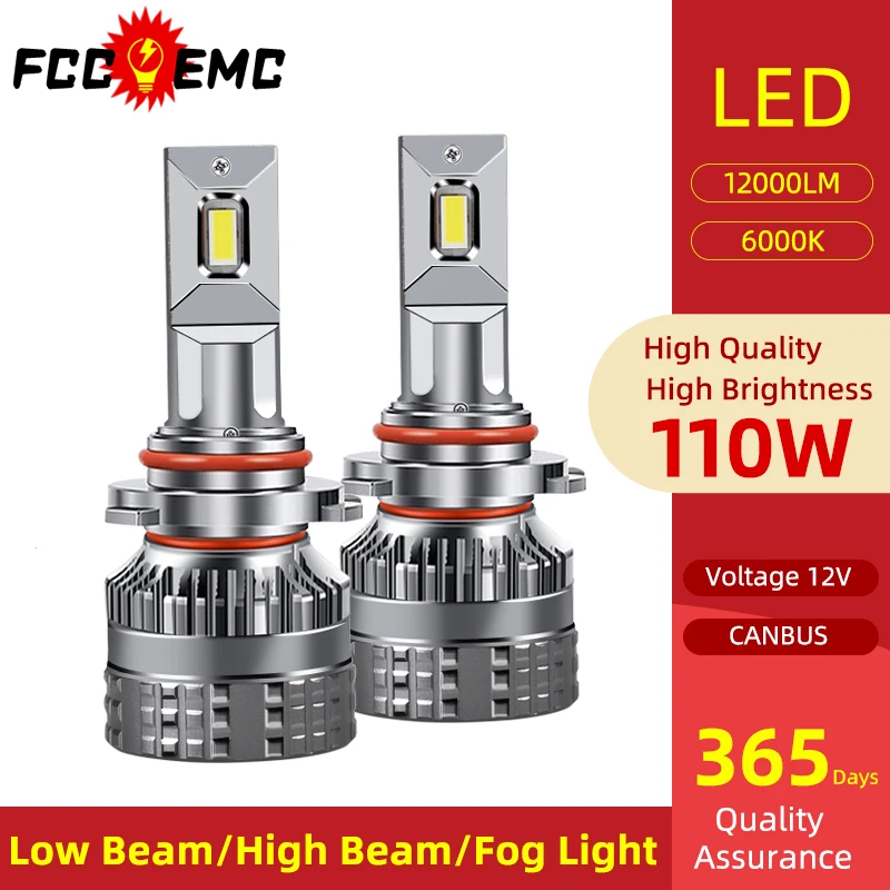 

FCCEMC 2PC LED Headlight For Car CANBUS Error Free H11 H4 H7 Auto Bulb Car Light 9005 9006 9012 110W 12000LM 6000K Auto Lamp 12V