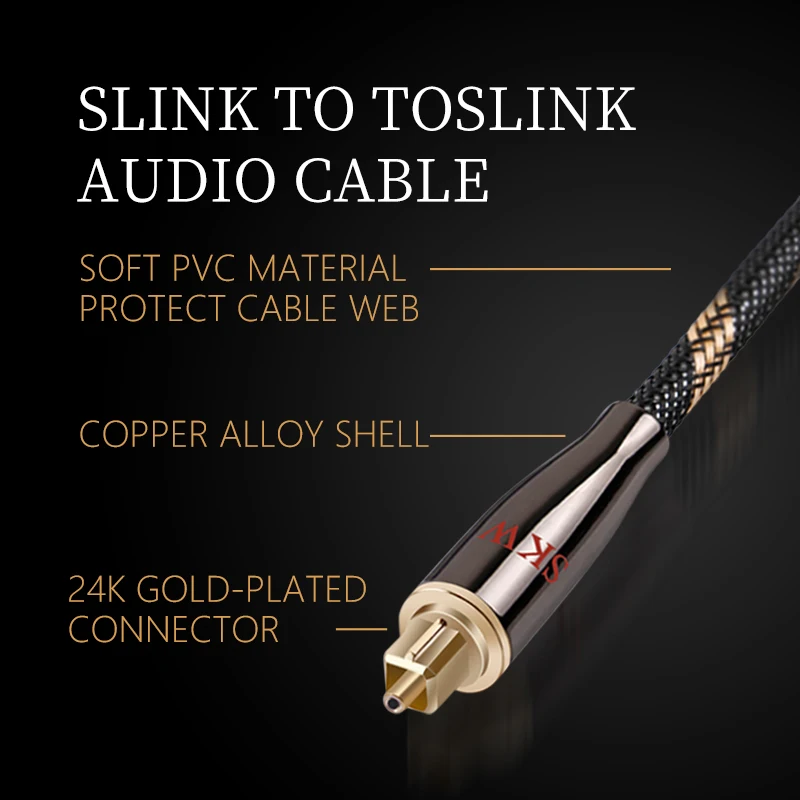 SKW 5.1 Digital Optical Audio Cable Toslink Cable 24K Gold-Plated Connector, Ultra-Durable Fiber Optic Cord Male to Male Cord