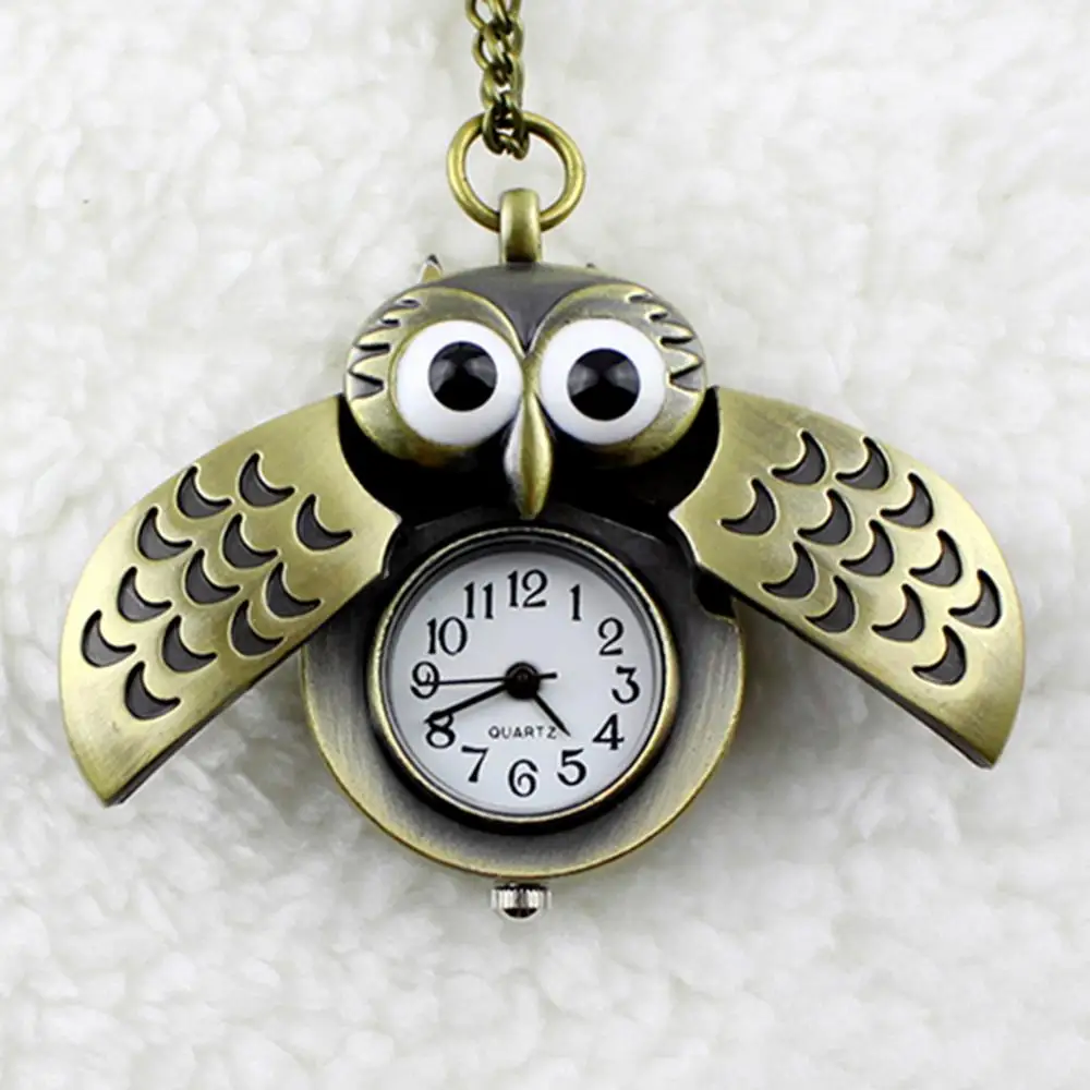 50% Hot Sale Interesting Pocket Watch Vintage Bronze Retro Slide Smart Cute Owl Pendant Long Chain Necklace Pocket Watch