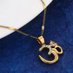 Gold Color Hindoo India Hindu Buddhist AUM OM Pendant Necklace Hinduism India Trendy Jewelry