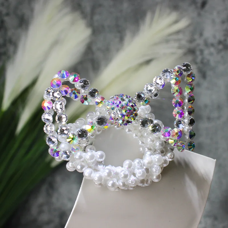 Baroque Full Rhinestone Hair Ties Luxury Diamond Accessories Elastic Scrunchies Women Shining Crystal Pearl Rubber Band Headband