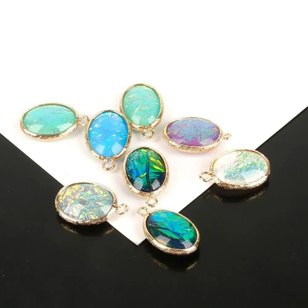 15x20mm 5 Colors Choose Pendant 2Pcs Oval Resin Copper Plated Charms Pendant for Earring Necklace DIY Craft Jewelry Accessories